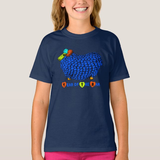 Camiseta Funny Blue Ram Año chino Zodiac Chica Tee (Anverso)