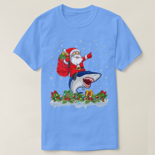 Camiseta Funny Blue Shark Lover Santa Riding Blue Shark Chr (Diseño del anverso)