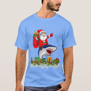 Camiseta Funny Blue Shark Lover Santa Riding Blue Shark Chr