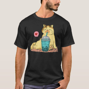Camiseta Funny Boba Tea Cat Bubble Milk Tea Heart