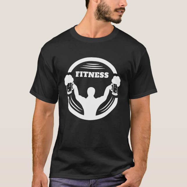 Camiseta Funny bodybuilder with beer in the hand weightlift (Anverso)