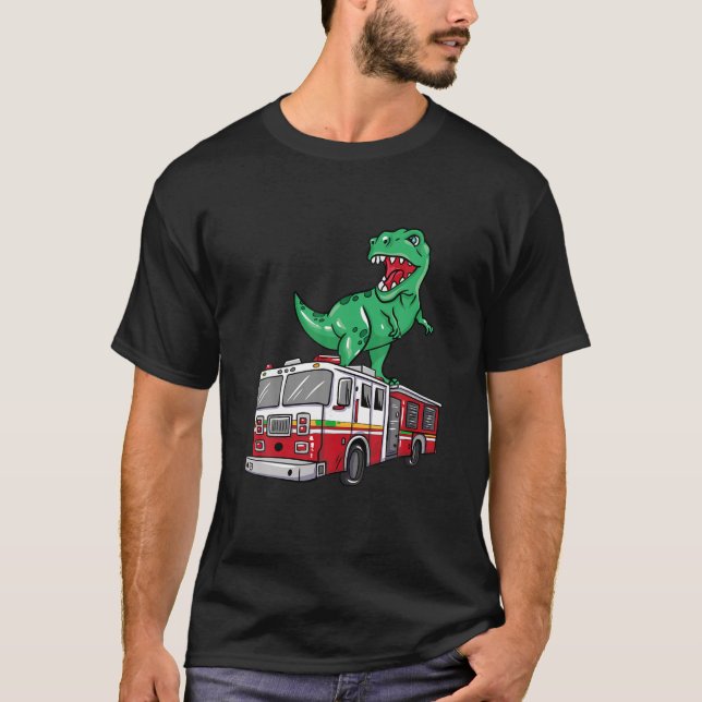 Camiseta Funny bombero, dinosaurio ama sobre camión de bomb (Anverso)