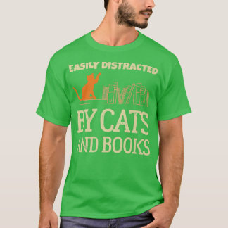 Camiseta Funny Book Lover Easily Distracted By Cats And Boo