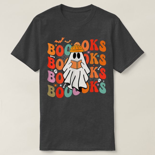 Camiseta Funny Booooks Groovy Cute Ghost Book Retro Reading (Diseño del anverso)