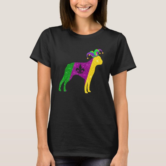 Camiseta Funny Boston Terrier Dog Mardi Gras Party Mask Bea (Anverso)