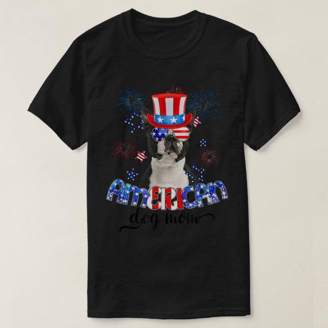 Camiseta Funny Boston Terrier Wearing Sunglasses USA Flag 4 (Diseño del anverso)