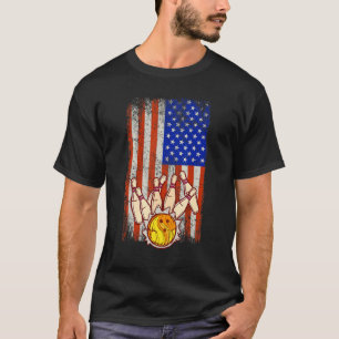 Camiseta Funny Bowler Vintage American Flag Bowling Team
