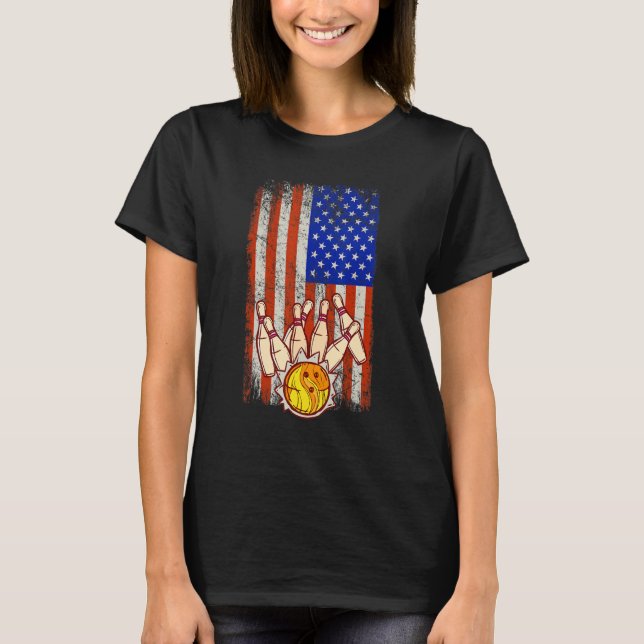 Camiseta Funny Bowler Vintage American Flag Bowling Team (Anverso)