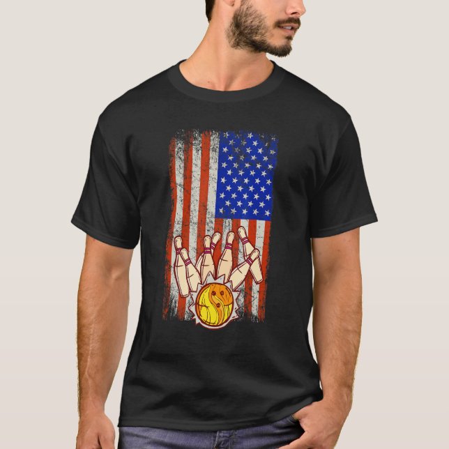 Camiseta Funny Bowler Vintage American Flag Bowling Team (Anverso)