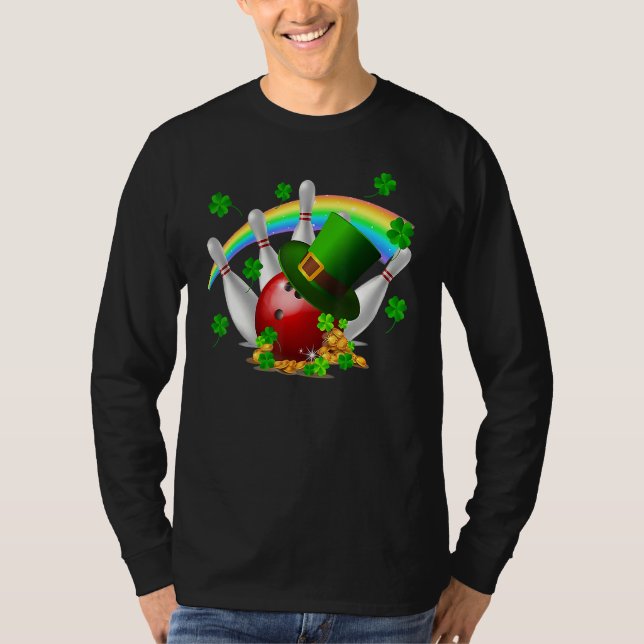 Camiseta Funny Bowling Balls Shamrock Leprechaun St Patrick (Anverso)