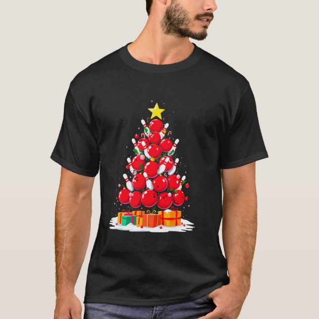 Camiseta Funny Bowling Bolas de Navidad Árbol de Navidad Bo (Anverso)