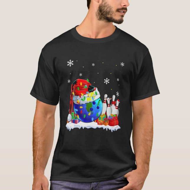 Camiseta Funny Bowling Luces Navidades Vestir Santa Hat X (Anverso)