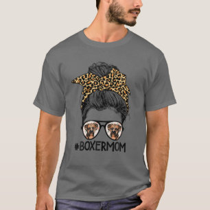 Camiseta Funny Boxer Mom Leopard Messy Bun Boxer Lover Moth