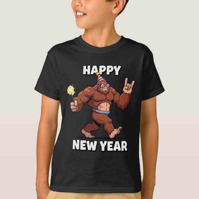 Camiseta Funny Boys Nye Outfit, Mens Fireworks Bigfoot Happ (Anverso)