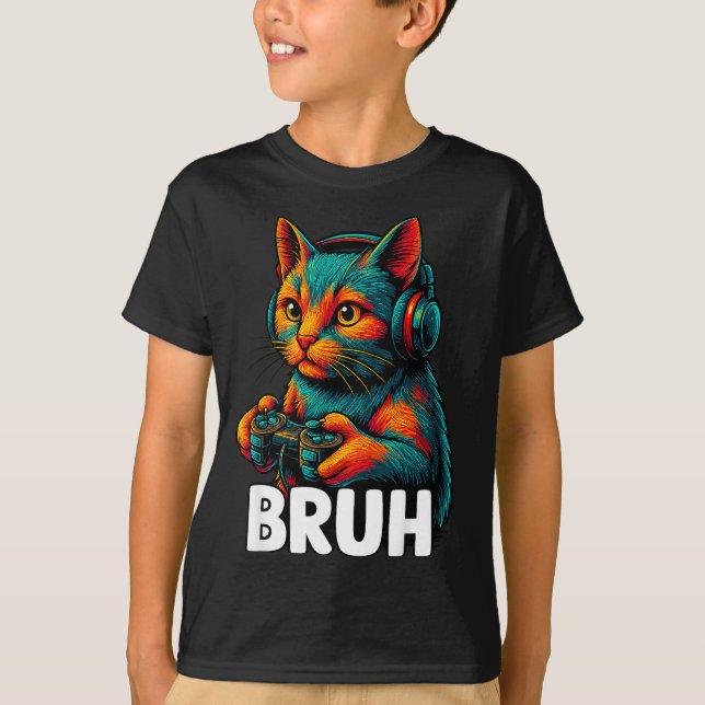 Camiseta Funny Bruh Cat Gamer Video Games Gaming For Men Bo (Anverso)
