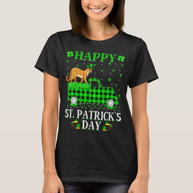 Camiseta Funny Buffalo Plaid Green Truck Cougar St Patrick  (Anverso)