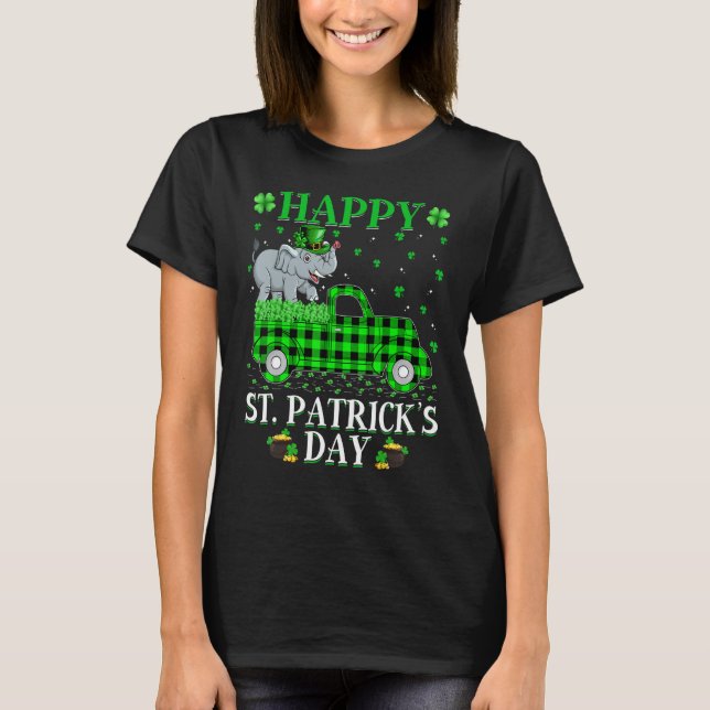 Camiseta Funny Buffalo Plaid Green Truck Elephant St Patri (Anverso)