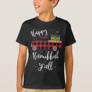 Camiseta Funny Buffalo Plaid Happy Hanukkah Y'all Red Truck