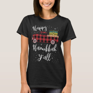 Camiseta Funny Buffalo Plaid Happy Hanukkah Y'all Red Truck