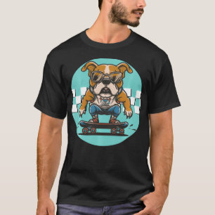Camiseta Funny Bulldog Skateboarding Freestyle Art Puppy Pe