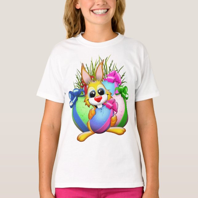 Camiseta Funny Bunny biting an Easter Egg (Anverso)