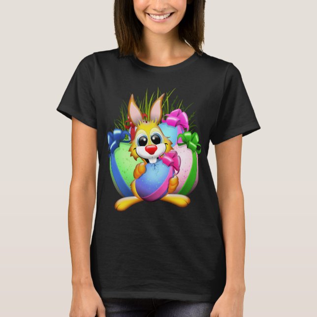 Camiseta Funny Bunny biting an Easter Egg (Anverso)