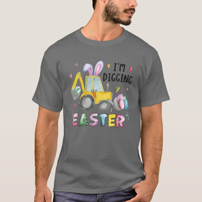Camiseta Funny Bunny Excavator Easter Egg Kid Boys Easter (Anverso)