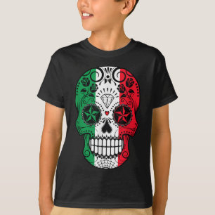 Camiseta Funny Cabeza de Cráneo Mexicano La Bandera Cinco D