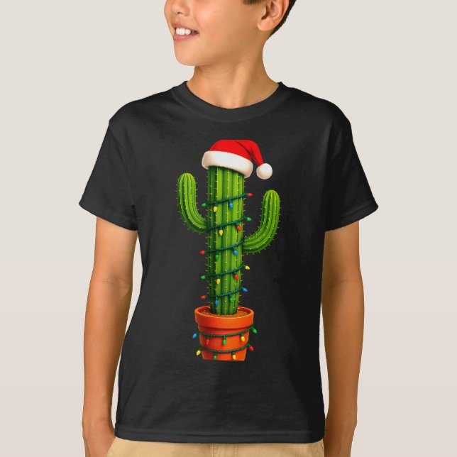 Camiseta Funny Cactus Santa Hat Xmas Tree Lights Merry Chri (Anverso)