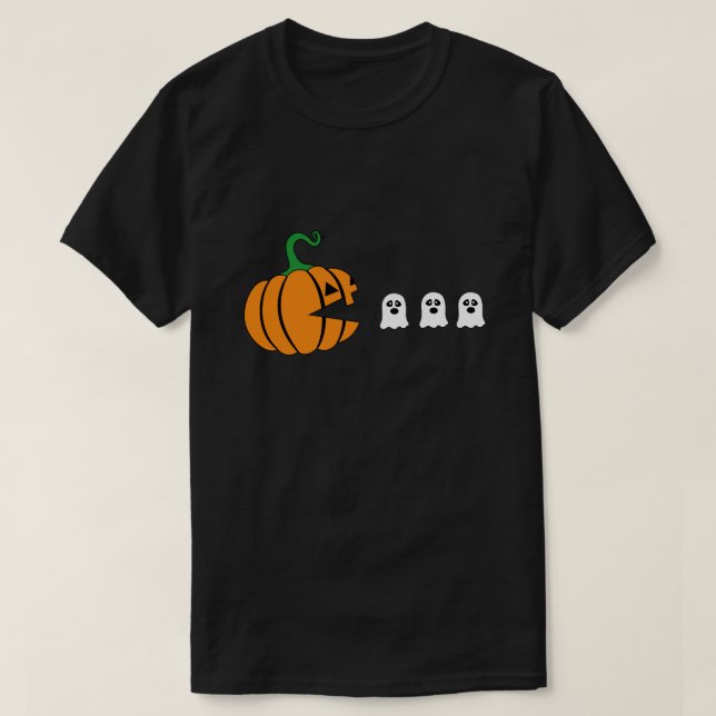 Camiseta Funny Calabaza de Halloween comiendo fantasma, reg (Diseño del anverso)