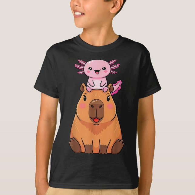 Camiseta Funny Capybara Axolotl Kawaii Kids Boys Girls Anim (Anverso)