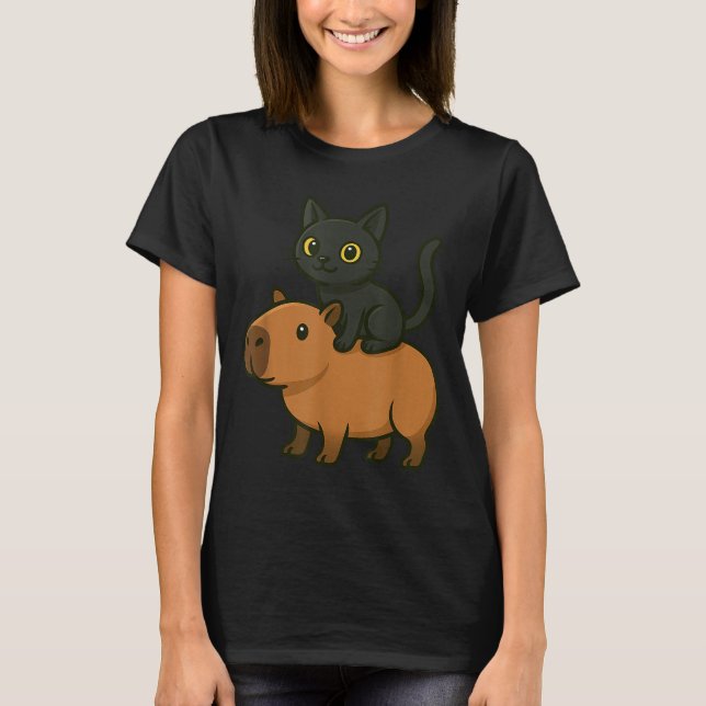 Camiseta Funny Capybara Black Cat Lover Mamá Papá Niños (Anverso)