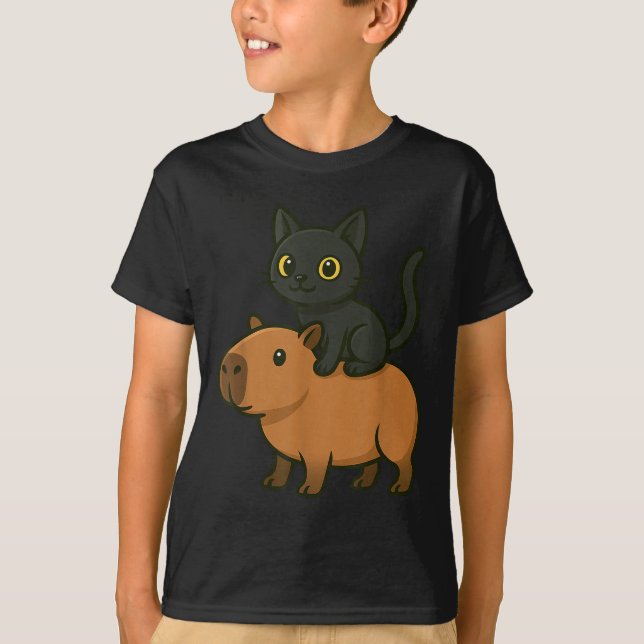 Camiseta Funny Capybara Black Cat Lover Mamá Papá Niños (Anverso)