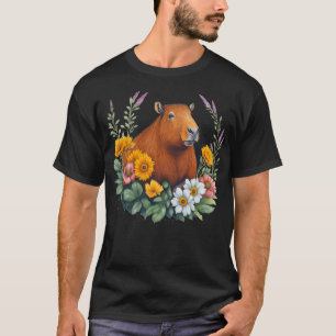 Camiseta Funny Capybara Cute Watercolor Flor Capybara Gra