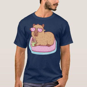 Camiseta Funny Capybara g En El Piscina Rosa