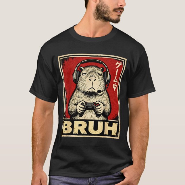 Camiseta Funny Capybara Gamer Bruh Graphic Tee Men Boys Tee (Anverso)