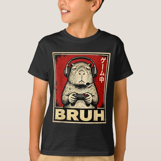Camiseta Funny Capybara Gamer Bruh Graphic Tee Men Boys Tee (Anverso)