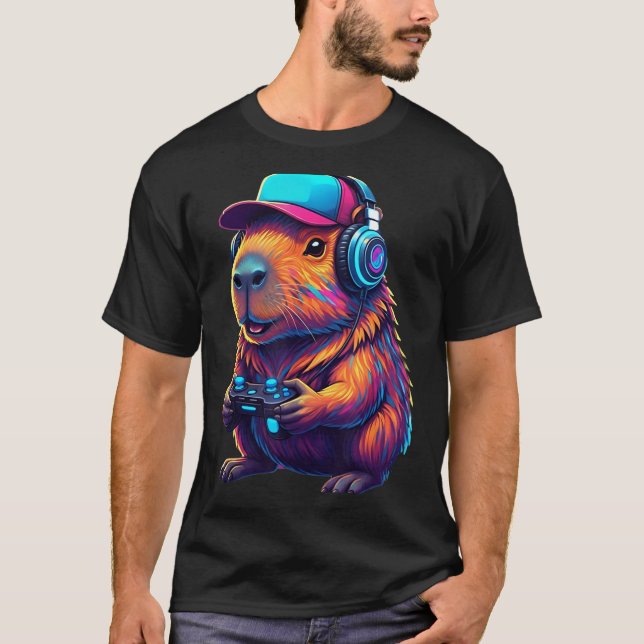 Camiseta Funny Capybara Gamer Gaming Video Games Capybara  (Anverso)