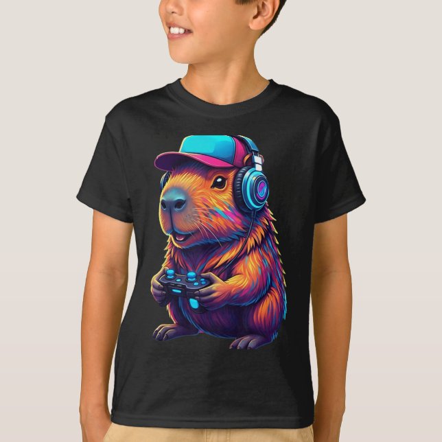 Camiseta Funny Capybara Gamer Gaming Video Games Capybara  (Anverso)