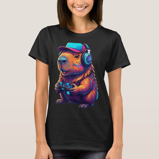 Camiseta Funny Capybara Gamer Gaming Video Games Capybara  (Anverso)