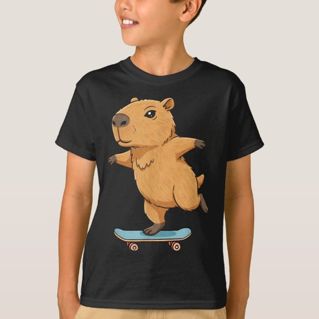 Camiseta Funny Capybara Skater Skateboard Ballerina Zoo Boy (Anverso)