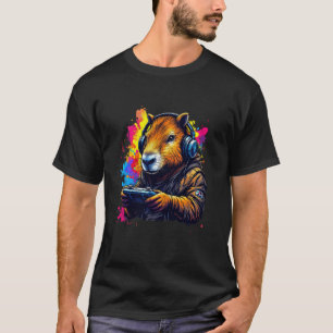 Camiseta Funny Capybara Tee Gamepad Auriculares Videojuegos