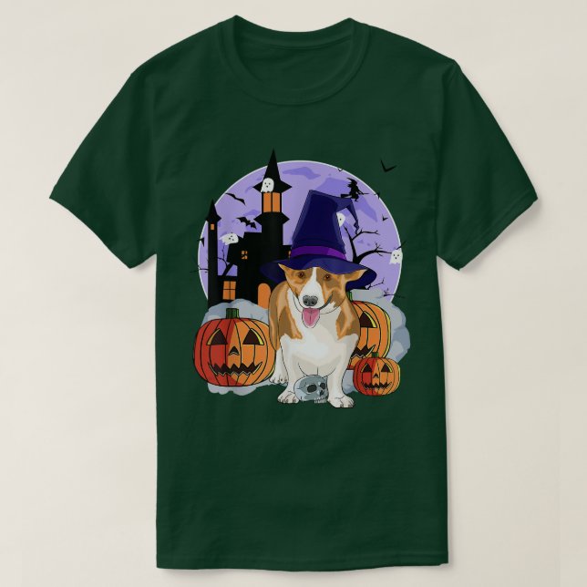 Camiseta Funny Cardigan Welsh Dog Halloween Bruja Calabaza  (Diseño del anverso)