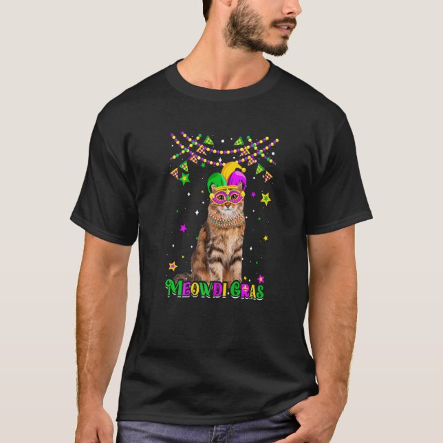Camiseta Funny Carnaval de Meowdi Gras del gato siberiano M (Anverso)