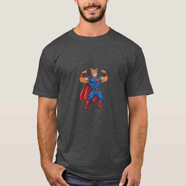 Camiseta Funny Cartoon Cat SuperHero (Anverso)