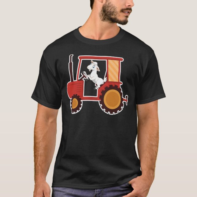 Camiseta Funny Cartoon Goat Driving Tractor Farm Animals Lo (Anverso)