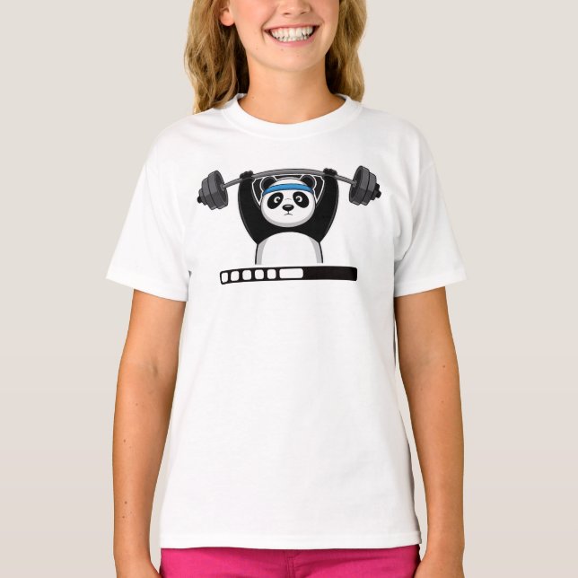 Camiseta Funny Cartoon Panda Weightlifting with 'Loading' (Anverso)