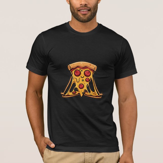 Camiseta Funny Cartoon Pizza Slice Mascot with Melty Cheese (Anverso)
