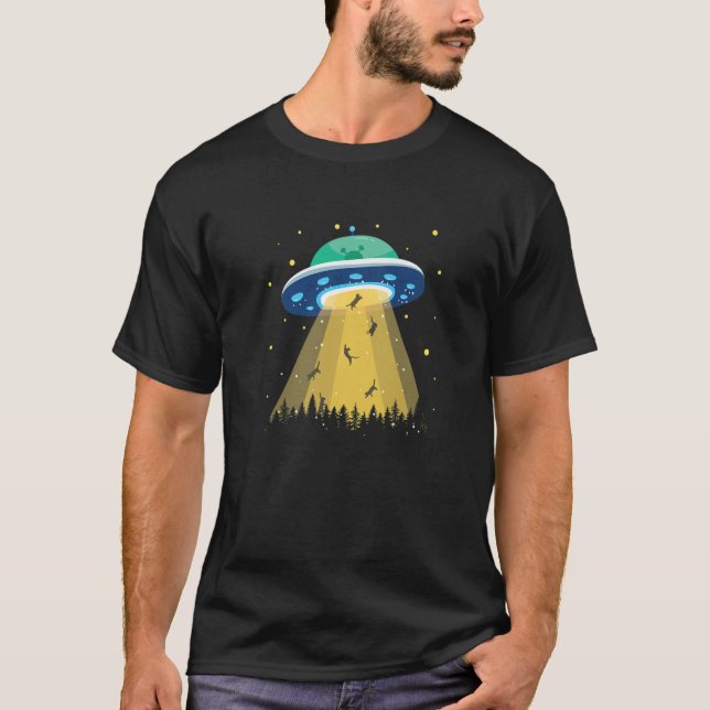 Camiseta Funny Cat Abduction UFO Lover Retro Design (Anverso)