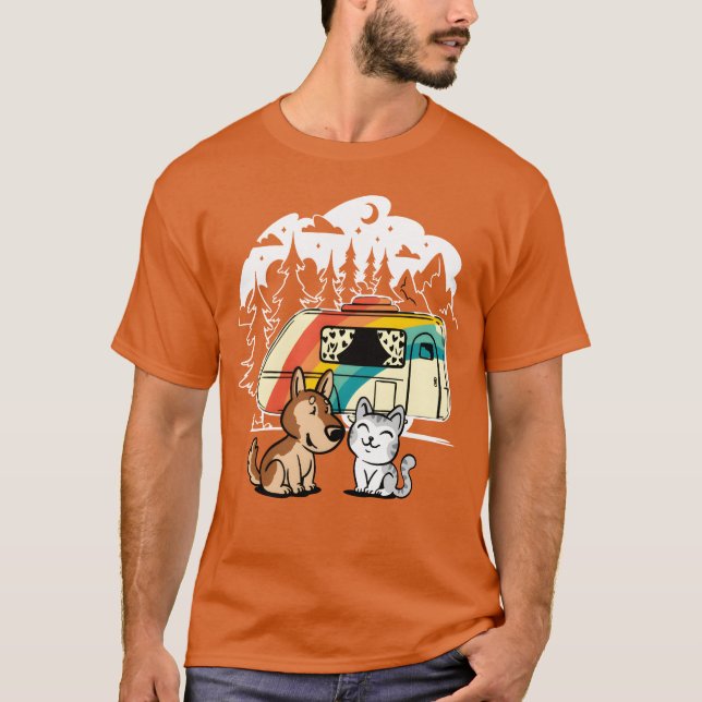 Camiseta Funny Cat and Dog Camping with Friends Caravan fri (Anverso)